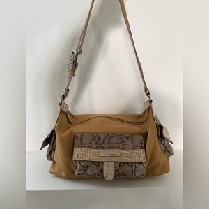 SANTA MARINELLA Leather Hobo Shoulder Bag Snakeskin Crocodile Texture Maximalism